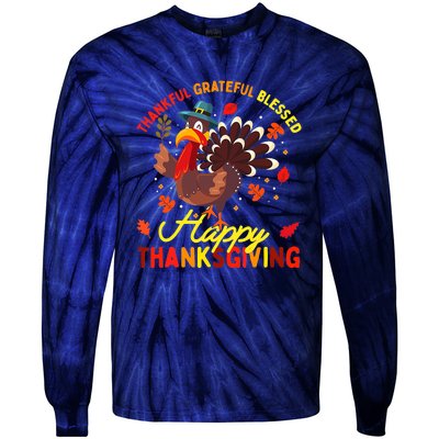 Thankful Grateful Blessed Thanksgiving Turkey Tie-Dye Long Sleeve Shirt