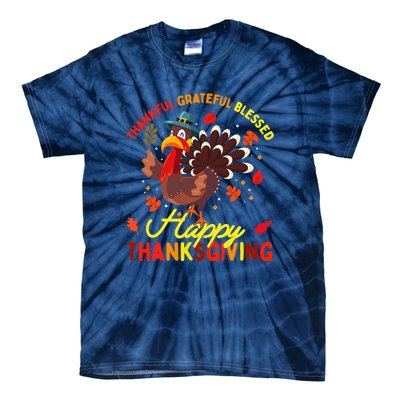 Thankful Grateful Blessed Thanksgiving Turkey Tie-Dye T-Shirt