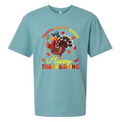 Thankful Grateful Blessed Thanksgiving Turkey Sueded Cloud Jersey T-Shirt