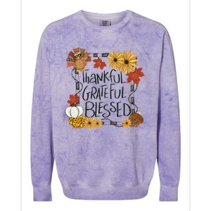 Thankful Grateful Blessed Turkey Thanksgiving Family Colorblast Crewneck Sweatshirt