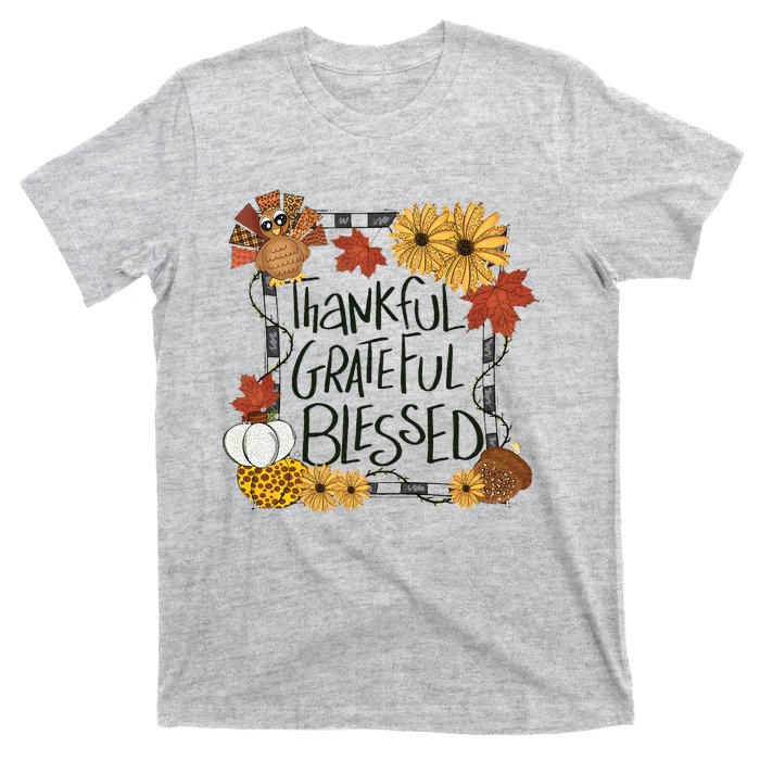 Thankful Grateful Blessed Turkey Thanksgiving Family T-Shirt