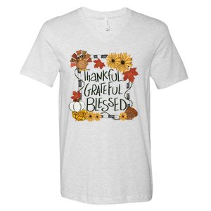 Thankful Grateful Blessed Turkey Thanksgiving Family V-Neck T-Shirt