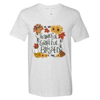 Thankful Grateful Blessed Turkey Thanksgiving Family V-Neck T-Shirt