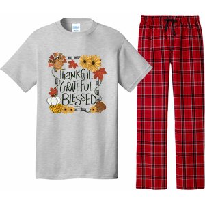 Thankful Grateful Blessed Turkey Thanksgiving Family Pajama Set