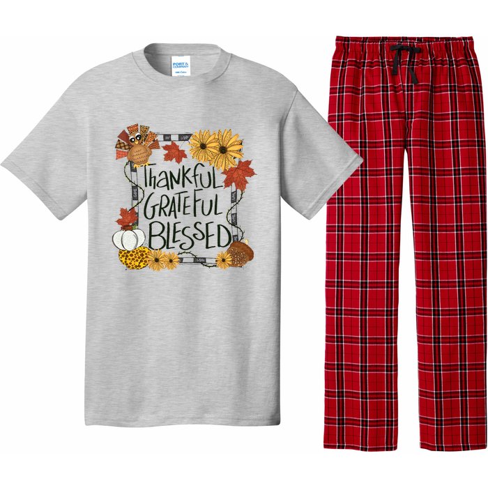 Thankful Grateful Blessed Turkey Thanksgiving Family Pajama Set