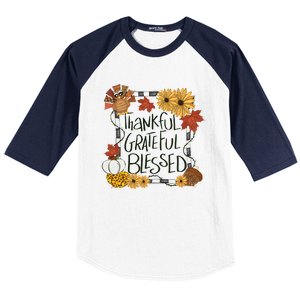 Thankful Grateful Blessed Turkey Thanksgiving Family Baseball Sleeve Shirt