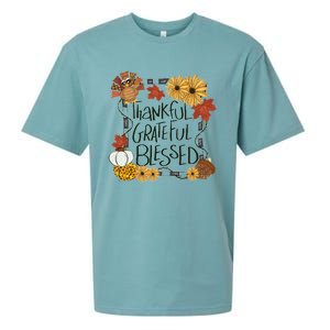 Thankful Grateful Blessed Turkey Thanksgiving Family Sueded Cloud Jersey T-Shirt