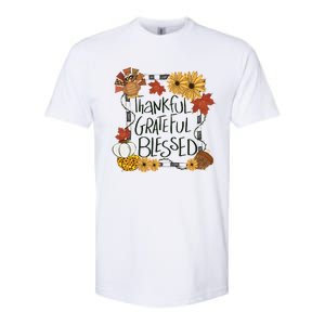 Thankful Grateful Blessed Turkey Thanksgiving Family Softstyle CVC T-Shirt