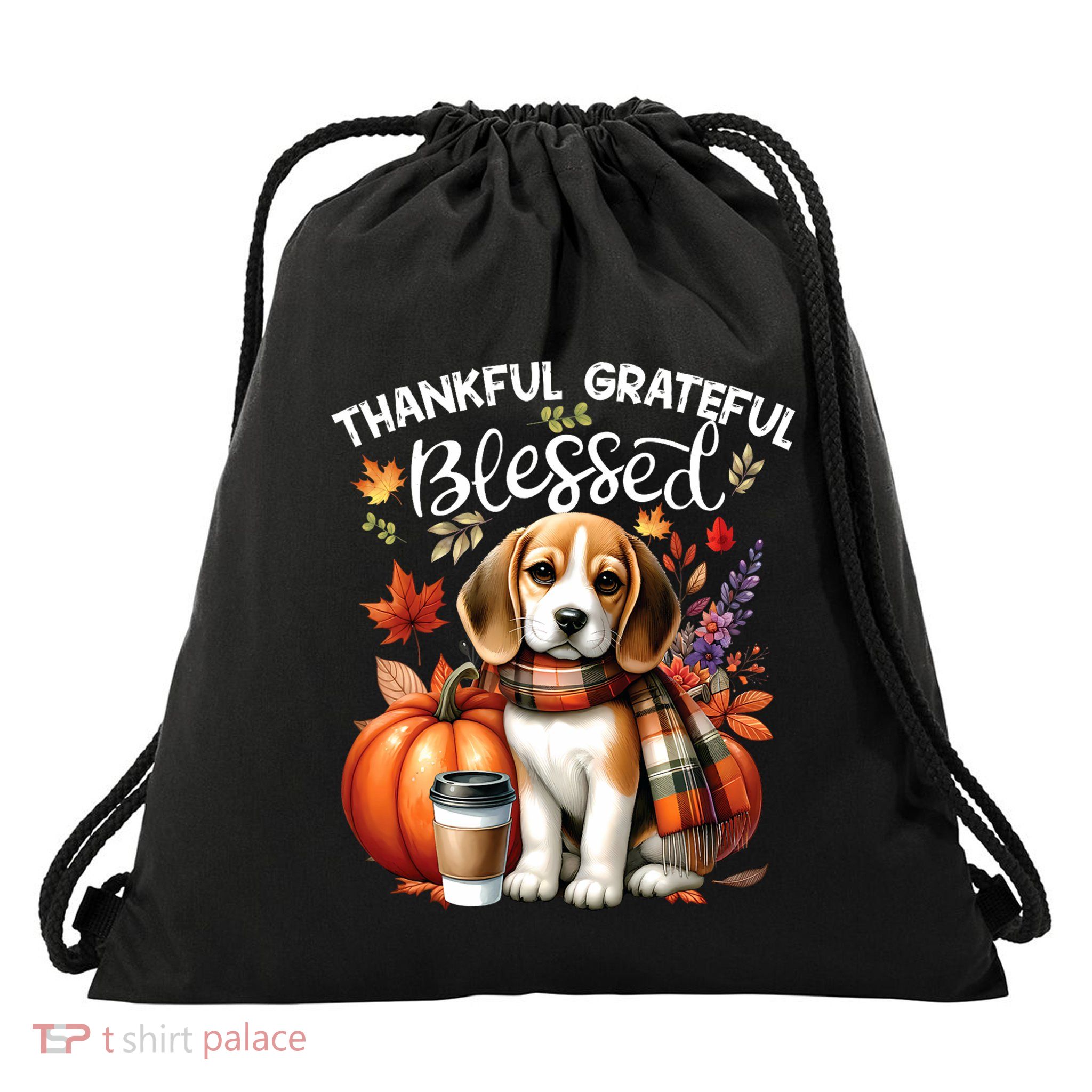 Thankful Grateful Blessed Beagle Dog Happy Fall YAll Autumn Drawstring Bag