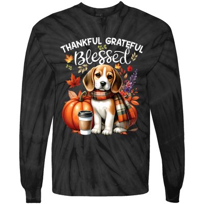 Thankful Grateful Blessed Beagle Dog Happy Fall YAll Autumn Tie-Dye Long Sleeve Shirt