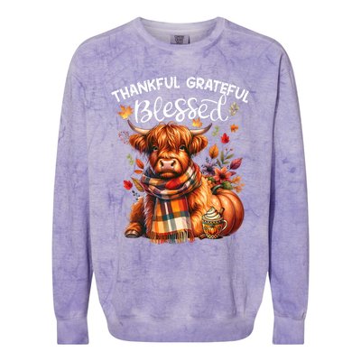 Thankful Grateful Blessed Highland Cow Fall YAll Autumn Colorblast Crewneck Sweatshirt