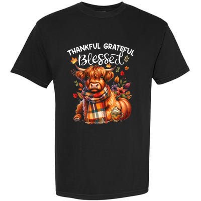 Thankful Grateful Blessed Highland Cow Fall YAll Autumn Garment-Dyed Heavyweight T-Shirt