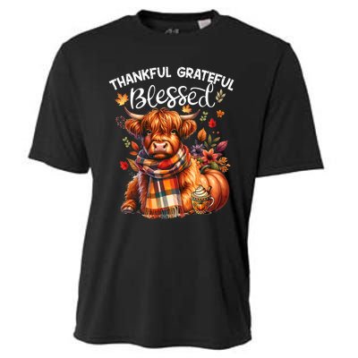 Thankful Grateful Blessed Highland Cow Fall YAll Autumn Cooling Performance Crew T-Shirt