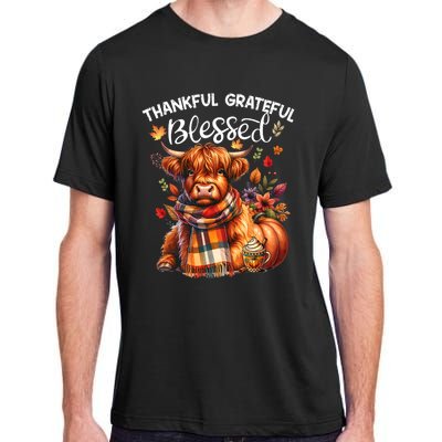 Thankful Grateful Blessed Highland Cow Fall YAll Autumn Adult ChromaSoft Performance T-Shirt