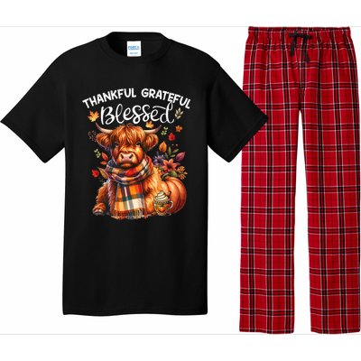 Thankful Grateful Blessed Highland Cow Fall YAll Autumn Pajama Set