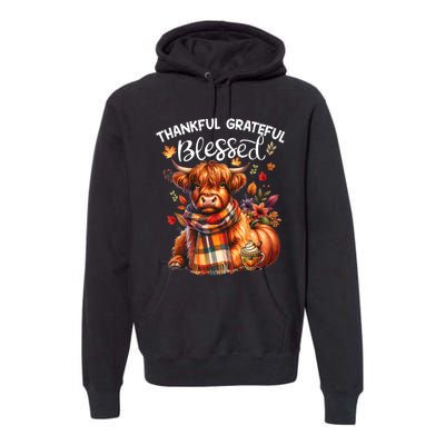 Thankful Grateful Blessed Highland Cow Fall YAll Autumn Premium Hoodie