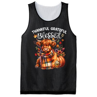 Thankful Grateful Blessed Highland Cow Fall YAll Autumn Mesh Reversible Basketball Jersey Tank