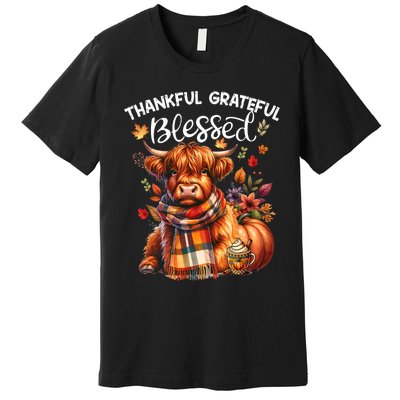 Thankful Grateful Blessed Highland Cow Fall YAll Autumn Premium T-Shirt