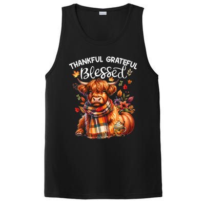 Thankful Grateful Blessed Highland Cow Fall YAll Autumn PosiCharge Competitor Tank