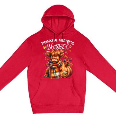 Thankful Grateful Blessed Highland Cow Fall YAll Autumn Premium Pullover Hoodie