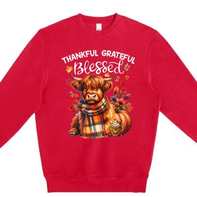 Thankful Grateful Blessed Highland Cow Fall YAll Autumn Premium Crewneck Sweatshirt