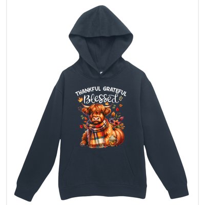 Thankful Grateful Blessed Highland Cow Fall YAll Autumn Urban Pullover Hoodie