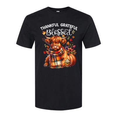 Thankful Grateful Blessed Highland Cow Fall YAll Autumn Softstyle CVC T-Shirt