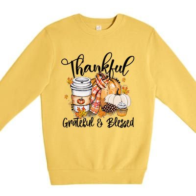 Thankful Grateful Blessed Fall Pumpkin Autumn Thanksgiving Premium Crewneck Sweatshirt