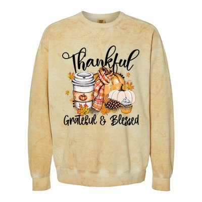 Thankful Grateful Blessed Fall Pumpkin Autumn Thanksgiving Colorblast Crewneck Sweatshirt