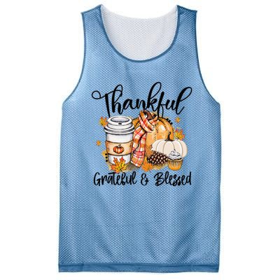 Thankful Grateful Blessed Fall Pumpkin Autumn Thanksgiving Mesh Reversible Basketball Jersey Tank