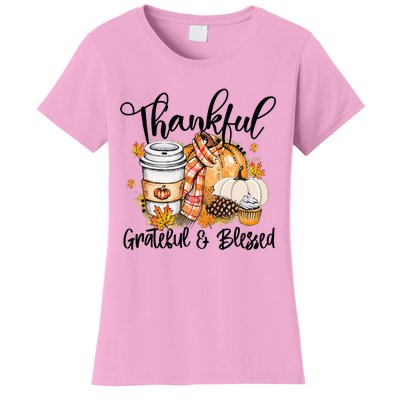 Thankful Grateful Blessed Fall Pumpkin Autumn Thanksgiving Women's T-Shirt