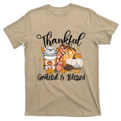 Thankful Grateful Blessed Fall Pumpkin Autumn Thanksgiving T-Shirt