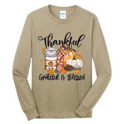 Thankful Grateful Blessed Fall Pumpkin Autumn Thanksgiving Tall Long Sleeve T-Shirt