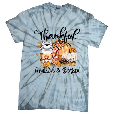 Thankful Grateful Blessed Fall Pumpkin Autumn Thanksgiving Tie-Dye T-Shirt