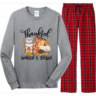 Thankful Grateful Blessed Fall Pumpkin Autumn Thanksgiving Long Sleeve Pajama Set