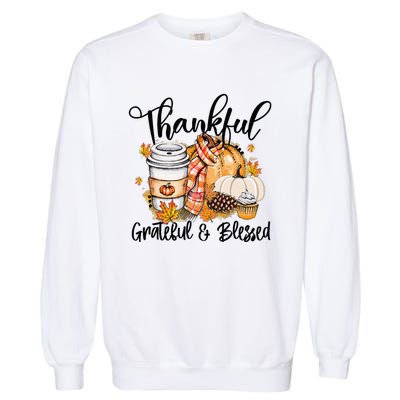 Thankful Grateful Blessed Fall Pumpkin Autumn Thanksgiving Garment-Dyed Sweatshirt