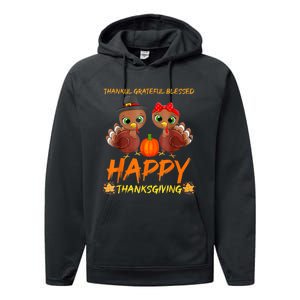 Thankful Grateful Blessed Happy Thanksgiving Turkey Performance Fleece Hoodie