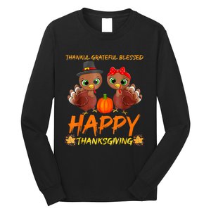 Thankful Grateful Blessed Happy Thanksgiving Turkey Long Sleeve Shirt