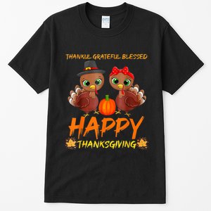 Thankful Grateful Blessed Happy Thanksgiving Turkey Tall T-Shirt