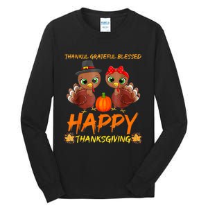 Thankful Grateful Blessed Happy Thanksgiving Turkey Tall Long Sleeve T-Shirt