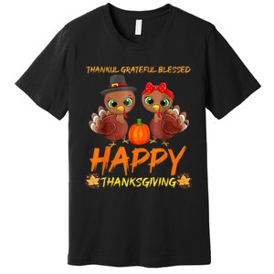 Thankful Grateful Blessed Happy Thanksgiving Turkey Premium T-Shirt