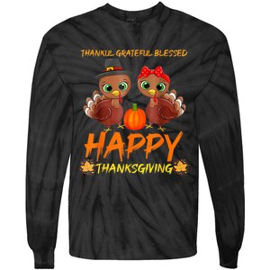 Thankful Grateful Blessed Happy Thanksgiving Turkey Tie-Dye Long Sleeve Shirt