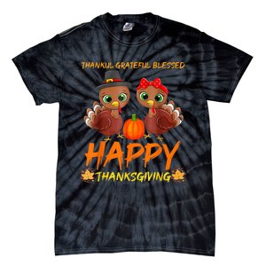 Thankful Grateful Blessed Happy Thanksgiving Turkey Tie-Dye T-Shirt