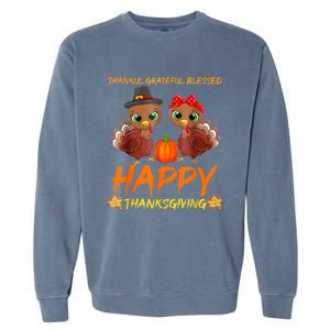 Thankful Grateful Blessed Happy Thanksgiving Turkey Garment-Dyed Sweatshirt