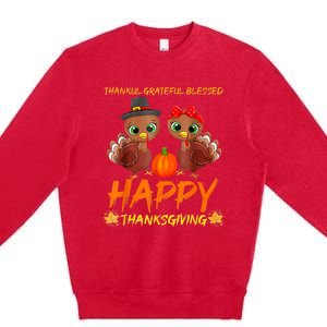 Thankful Grateful Blessed Happy Thanksgiving Turkey Premium Crewneck Sweatshirt