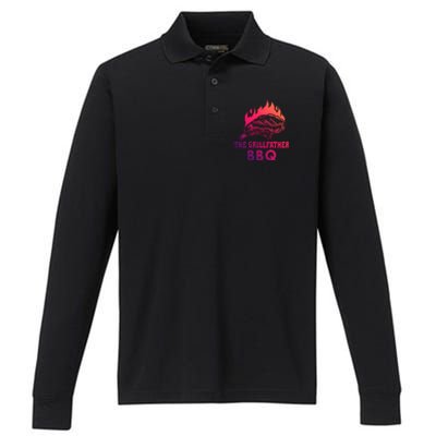 The Grillfather Bbq Gift Performance Long Sleeve Polo