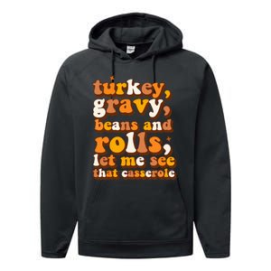 Turkey Gravy Beans & Rolls Casserole Thanksgiving Funny Cute Performance Fleece Hoodie