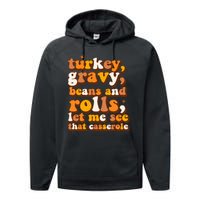 Turkey Gravy Beans & Rolls Casserole Thanksgiving Funny Cute Performance Fleece Hoodie