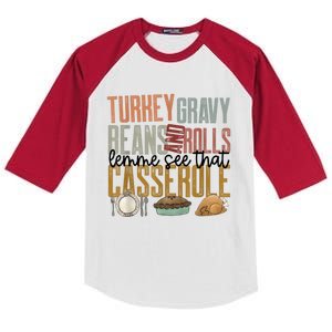 Turkey Gravy Beans And Rolls Let Me See That Casserole Family Thanksgiving Kids Colorblock Raglan Jersey