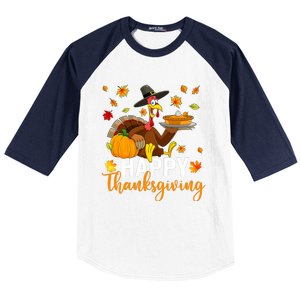 Thankful Grateful Blessed Turkey Women Happy Thanksgiving Baseball Sleeve Shirt